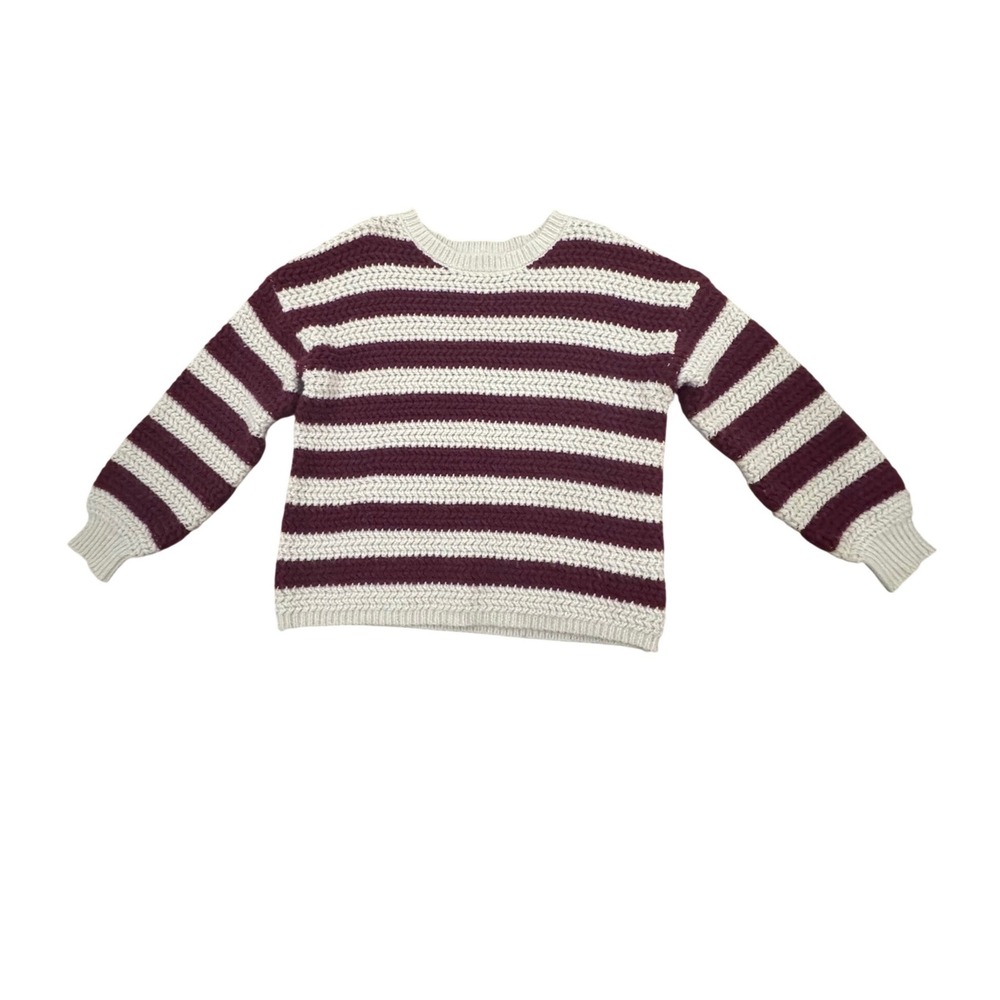 Blu Pepper Women Burgundy Cream Striped Knit Sweater Small